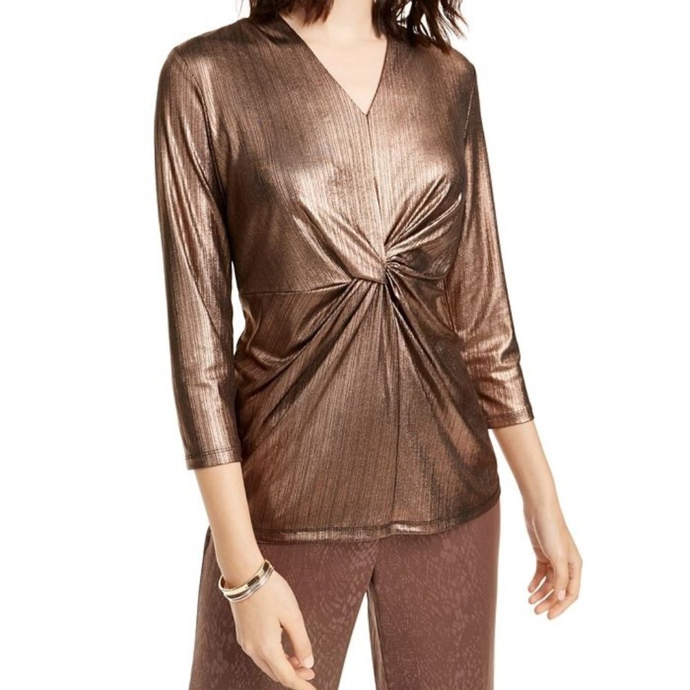 Alfani Metallic Twist-Front Top